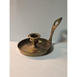 Vintage Collectible Brass Candlestick Holder with Handle - Small Antique Candle